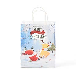 Deer Christmas Theme Kraft Paper Bags, with Handles, for Gift Bags and Shopping Bags, Deer Pattern, 35cm