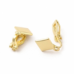 Golden Alloy Clip-on Earring Findings, with Horizontal Loops, Rhombus, Golden, 15x11x9.5mm, Hole: 1.4mm