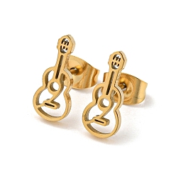 Guitar Golden 304 Stainless Steel Stud Earrings for Women, Guitar, 12x5mm