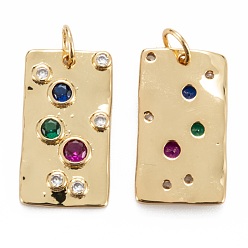 Real 18K Gold Plated Brass Micro Pave Cubic Zirconia Charms, Long-Lasting Plated, Rectangle, Real 18K Gold Plated, 19.5x11x2mm, Hole: 3.4mm, Jump Ring: 5x0.8mm