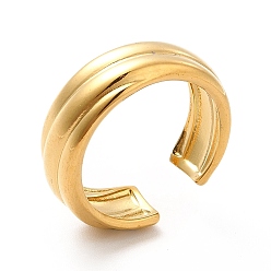 Настоящее золото 18K Ионное покрытие (ip) 304 рифленое открытое манжетное кольцо из нержавеющей стали для женщин, реальный 18 k позолоченный, размер США 6 3/4 (17.1 мм)