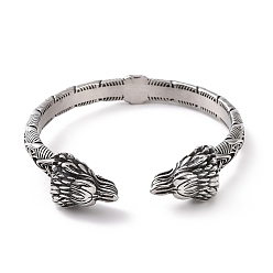 Argent Antique 304 bracelet manchette ouvert oiseau en acier inoxydable pour hommes femmes, argent antique, diamètre intérieur: 2-5/8 pouce (6.8 cm)