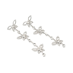 Butterfly Crystal Rhinestone & Clear Cubic Zirconia Stud Earrings, Brass Long Tassel Drop Earrings with 925 Sterling Silver Pin for Women, Platinum, Butterfly Pattern, 106mm, Pin: 0.8mm