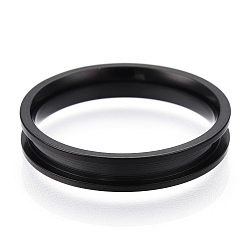 Negro 201 ajustes de anillo de dedo acanalados de acero inoxidable, núcleo de anillo en blanco, para hacer joyas con anillos, electroforesis negro, diámetro interior: 19 mm