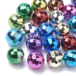 Couleur Mélangete Perles acryliques plaquées par couleur, facette, ronde, couleur mixte, 15~16mm, trou: 2 mm, environ 180 pcs / 500 g