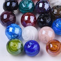 Mixed Color Handmade Lampwork Beads, Pearlized, Round, Mixed Color, 14mm, Hole: 1.5mm