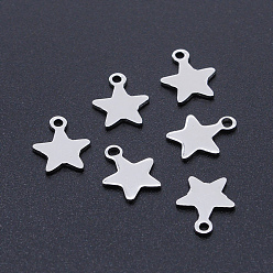 Stainless Steel Color 201 Stainless Steel Laser Cut Charms, Blank Stamping Tag, Star, Stainless Steel Color, 10x8.5x1mm, Hole: 1.4mm