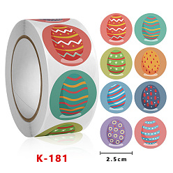 Egg 8 Styles Easter Stickers, Adhesive Labels Roll Stickers, Gift Tag, for Envelopes, Party, Presents Decoration, Flat Round, Egg Pattern, 25mm, 500pcs/roll