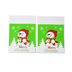 Lawn Green Christmas Theme Plastic Bakeware Bag, with Self-adhesive, for Chocolate, Candy, Cookies, Square, Lawn Green, 130x100x0.2mm, about 100pcs/bag