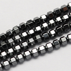 Черный Немагнитные синтетический гематит бисер пряди, класс А, шестиугольная призма, чёрные, 3x3 мм, отверстие : 1 мм