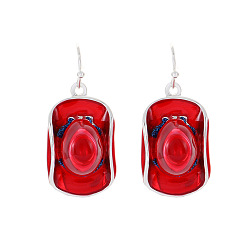Red Alloy Stetson Dangle Earrings for Women, Red, 38x17mm