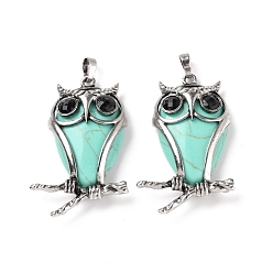 Synthetic Turquoise Synthetic Turquoise Pendants, with Antique Silver Tone Alloy Findings, Cadmium Free & Lead Free, Owl Charm, 50x32x9mm, Hole: 7x5mm