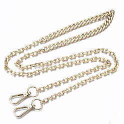 Light Gold Bag Chains Straps, Iron Curb Link Chains and Cable Link Chains, with Alloy Swivel Clasps, for Bag Replacement Accessories, Light Gold, 108x1cm