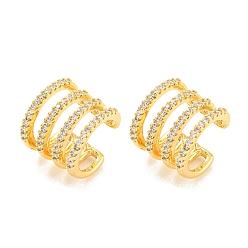 Real 18K Gold Plated Rack Plating Brass with Clear Cubic Zirconia Multi Lines Cuff Earrings, Long-Lasting Plated, Lead Free & Cadmium Free, Real 18K Gold Plated, 11.5x12.5x10.5mm