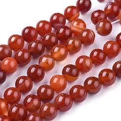 Rouge Agate à rayures naturelles / brins de perles d'agate, teints et chauffée, ronde, rouge, 8mm, Trou: 1.4mm, Environ 50 pcs/chapelet, 15.75 pouce (40 cm)