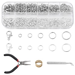Platinum & Silver DIY Jewelry Making Finding Kit, Including Zinc Alloy Lobster Claw Clasps, Iron Open Jump Rings, Pliers, Brass Rings, Tweezer, Platinum & Silver, 869Pcs/set