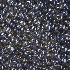 Gris Perles de rocaille en verre, trans. couleurs lustered, ronde, grises , 4mm, trou: 1.5 mm, environ 4500 pièces / livre