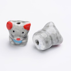 Mouse Handmade Porcelain Beads, Famille Rose Porcelain, Twelve Chinese Zodiac Signs, Mouse, 17x16x13mm, Hole: 2~3mm