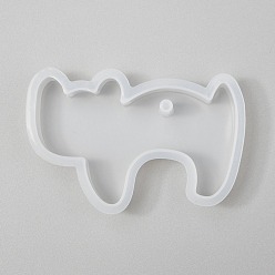 White Halloween DIY Cat Shape Pendant Silicone Molds, Resin Casting Molds, For UV Resin, Epoxy Resin Jewelry Making, White, 45x65x11mm, Hole: 3.5mm, Inner Size: 39x59mm