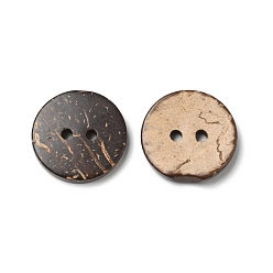 Brun De Noix De Coco 2 -hole boutons de noix de coco naturelle, plat rond, brun coco, 17.5x3mm, Trou: 1.8mm
