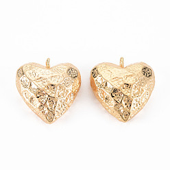 Real 18K Gold Plated Brass Pendants, Nickel Free, Heart, Bumpy, Real 18K Gold Plated, 16.5x15x6.5mm, Hole: 2mm