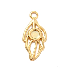 Real 18K Gold Plated Ion Plating(IP) 304 Stainless Steel Pendant Cabochon Settings, Leaf, Real 18K Gold Plated, Tray: 4mm, 25x12x1.5mm, Hole: 2.5mm