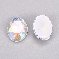 Clear AB Imitation Taiwan Acrylic Rhinestone Cabochons, Faceted, Flat Back Oval, AB Color, Clear AB, 18x13x4mm, about 500pcs/bag