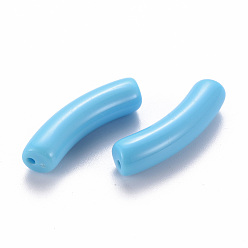 Bleu Ciel Clair Perles acryliques opaques, tube incurvé, lumière bleu ciel, 32x9.5x8mm, Trou: 1.8mm, environ330 pcs / 500 g