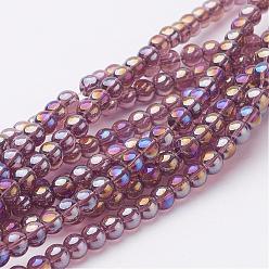 Pourpre Moyen Chapelets de perles en verre, ronde, support violet, de couleur plaquée ab , les perles environ 4 mm de diamètre, Trou: 1mm, Environ 80 pcs/chapelet, environ 13 pouce/brin