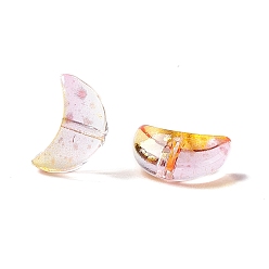 Or Galvanoplastie perle de verre transparente, une feuille d'or, croissant de lune, or, 9x14x6mm, Trou: 1.2mm
