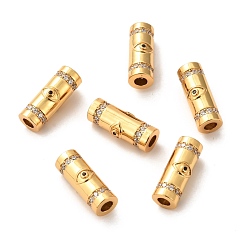 Real 18K Gold Plated Brass Micro Pave Clear Cubic Zirconia Tube Beads, Long-Lasting Plated, Eye Pattern, Real 18K Gold Plated, 18.5x7mm, Hole: 3.5mm