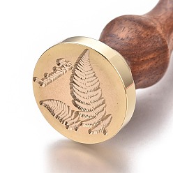Leaf Brass Retro Wax Sealing Stamp, with Rosewood Handle, for Post Decoration DIY Card Making, Round, Leaf Pattern, 90x25mm
