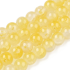 Yellow Crackle Baking Painted Imitation Jade Glass Beads Strands, Two Tone, Round, Yellow, 6mm, Hole: 1.2mm, about 147pcs/strand, 31.10''(79cm)