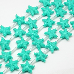 Turquoise Synthetic Coral Beads Strands, Dyed, Starfish/Sea Stars, Turquoise, 14x16x6mm, Hole: 1mm, about 20pcs/strand, 16.14 inch