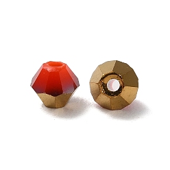 Dark Red Electroplate Glass Beads, Half Golden Plated, Faceted, Bicone, Dark Red, 4.5x4mm, Hole: 1mm, 500Pcs/bag