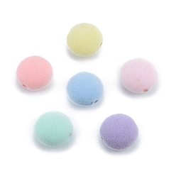 Mixed Color Opaque Resin Beads, Flocky Flat Round, Mixed Color, 16x9mm, Hole: 2mm