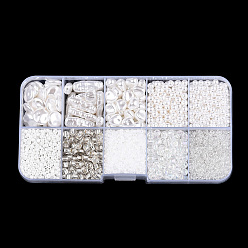 Blanc Kit de recherche de fabrication de bijoux en perles abs et acryliques de style bricolage, coeur & baril & rond & plat rond & imitation perle, blanc, 10mm, Trou: 7~18.5x7.5x2~10.5x1.5~5mm
