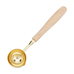 Golden Brass Wax Sticks Melting Spoon, with Wood Handle, Golden, 121x30x15.3mm