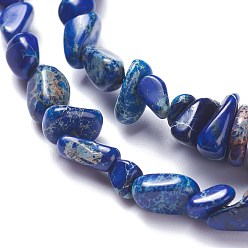 Medium Blue Natural Imperial Jasper Bead Strands, Dyed, Chips, Medium Blue, 6~10x5~8x4~6mm, Hole: 1.2mm, about 79pcs/strand, 15.75 inch(40cm)