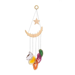 Colorful Wood & Natural Dye Agate Wind Chime Pendants, Chakra Stones Wall Hanging Ornament, for Home Decor, Colorful, 451x130mm