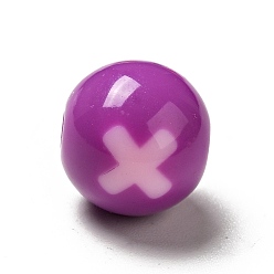 Púrpura Cuentas acrílicas opacas de dos tonos, redonda con la cruz, púrpura, 11.5 mm, agujero: 2.8 mm, Sobre 555 unidades / 500 g