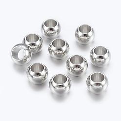 Platinum Brass European Beads, Large Hole Beads, Rondelle, Platinum, 7x5mm, Hole: 4mm