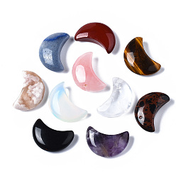 Mixed Stone Moon Shape Natural & Synthetic Mixed Gemstone Healing Crystal Pocket Palm Stones, for Chakra Balancing, Jewelry Making, Home Decoration, 30x20.5x9.5mm