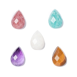 Mixed Stone Natural Mixed Gemstone Cabochons, Faceted Teardrop, 12.5~13x8.5~9x4.5~5mm