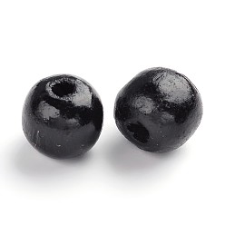 Черный Природных шарики древесины, окрашенные, круглые, без свинца, чёрные, 10x8.5 мм, отверстие : 3.5 мм, Около 3000 шт / 1000 г