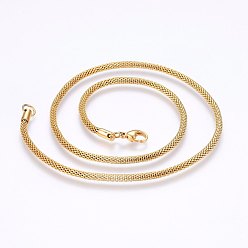 Golden 304 Stainless Steel Mesh Chain Necklaces, with Lobster Claw Clasps, Golden, 19.7 inch(50cm), 1.9mm