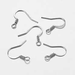 Stainless Steel Color 304 Stainless Steel Earring Hooks, with Horizontal Loop, Stainless Steel Color, 17x18x1.5mm, Hole: 2mm, 22 Gauge, Pin: 0.6mm