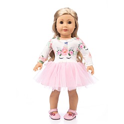Pink Кукольное платье из хлопка с цветочным узором, наряды для кукол, подходит для американских 18 дюймовых кукол, розовые, 235 мм