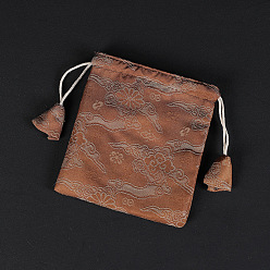 Темный Лосось Прямоугольные подарочные пакеты для украшений из ткани в китайском стиле для серег, Браслеты, ожерелья упаковка, благоприятный облачный узор, темный лосось, 15x13 см