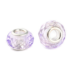 Lavender Handmade Glass European Beads, Large Hole Beads, Silver Color Brass Core, Lavender, 14x8mm, Hole: 5mm